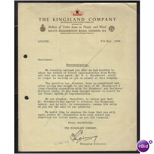 1952 THE KINGSLAND CO. LONDON ,E8, 5 MAY1952