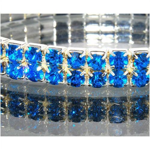 2 Row Wedding Party Blue Rhinestone Stretch Bangle Bracelet Jewellery 1342
