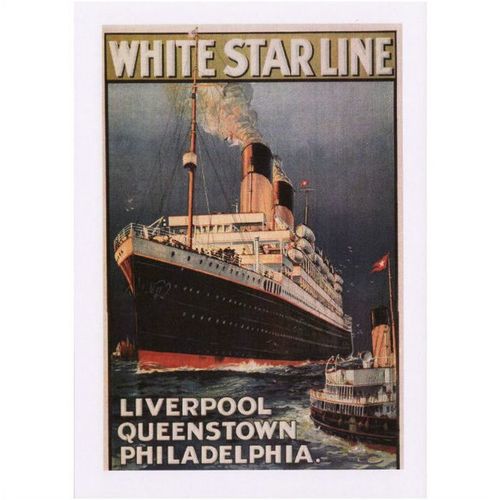 Poster Art Postcard White Star Line Liverpool Queenstown Philadelphia Steam Ship