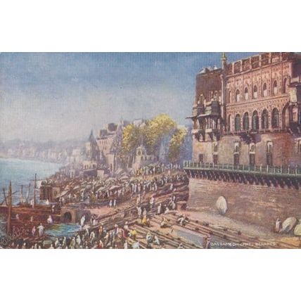 Dassamedh Ghat Benares River Scene Bathers Tucks Oilette Postcard
