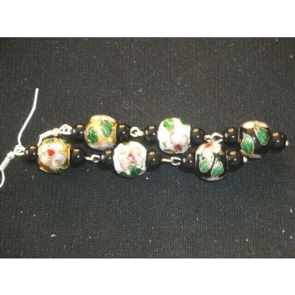 Fabulous recycled vintage large round flower pattern cloisonné bead earrings