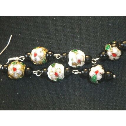 Fabulous recycled vintage large round flower pattern cloisonné bead earrings