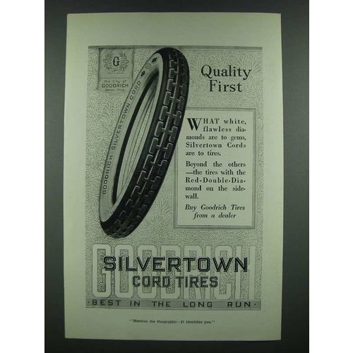 1919 Goodrich Silvertown Cord Tires Ad - Quality First