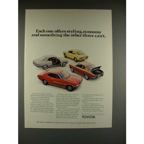 1972 Toyota Celica ST, Mark II, Corolla, Corona Car Ad