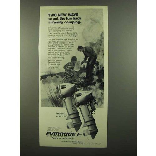 1974 Evinrude 9.9 and 15 HP Outboard Motors Ad