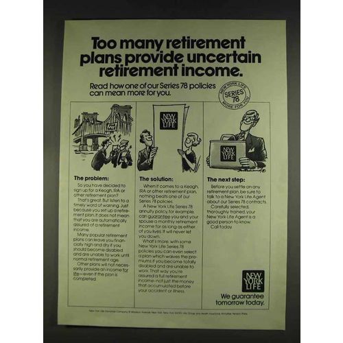 1978 New York Life Insurance Ad - Uncertain Retirement