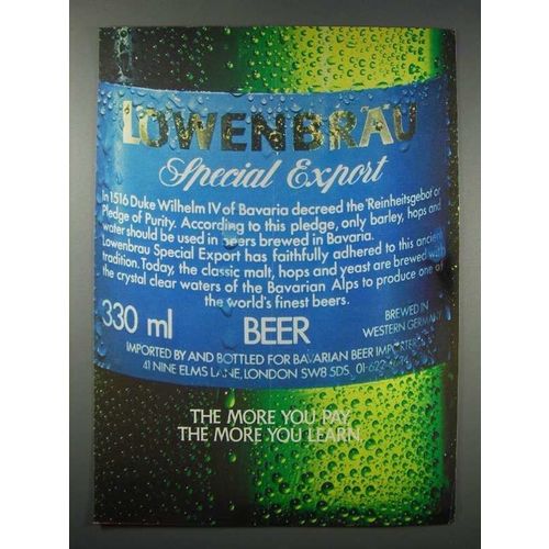 1980 Lowenbrau Special Export Beer Ad - More You Pay