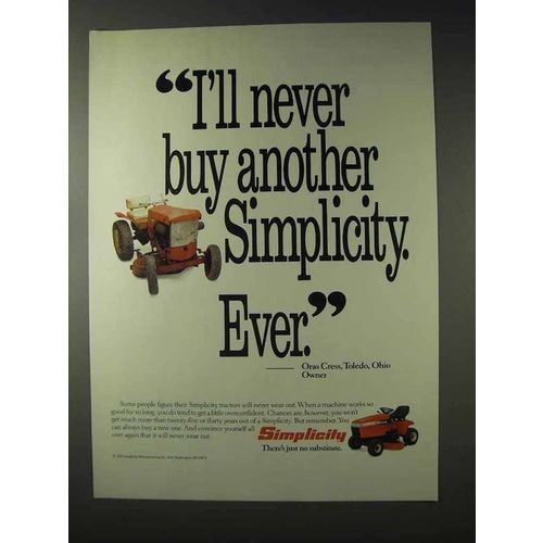 1990 Simplicity Tractor Ad - Never Buy Another