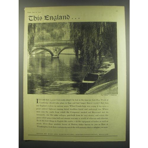 1949 Bass and Worthington Beer Ad - This England.. The Backs - Cambridge