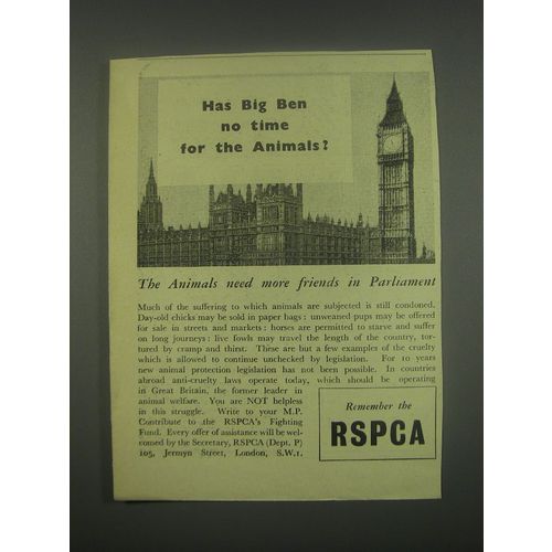 1949 RSPCA Royal Society for the Prevention of Cruelty to Animals Ad - Big Ben
