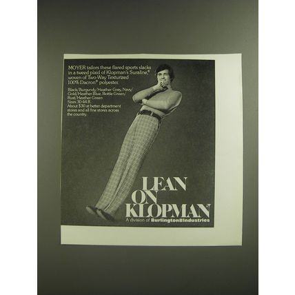 1974 Burlington Industries Klopman Slacks by Moyer Ad - Lean on Klopman