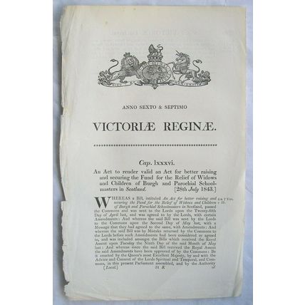 1843 Act of Parliament: widows Schoolmasters in Scotland