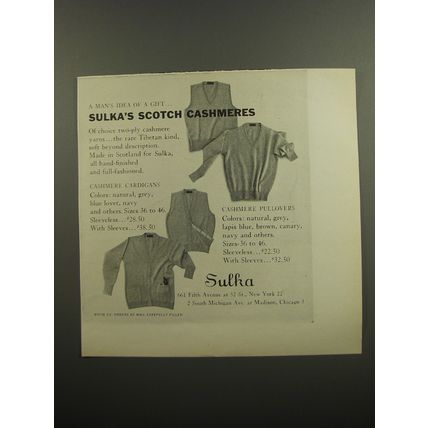 1952 Sulka Scotch Cashmeres Ad - A man's idea of a gift