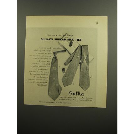 1952 Sulka Silk Ties Ad - Give him a gift from France