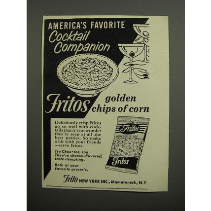 1952 Fritos Corn Chips Ad - America's favorite cocktail companion
