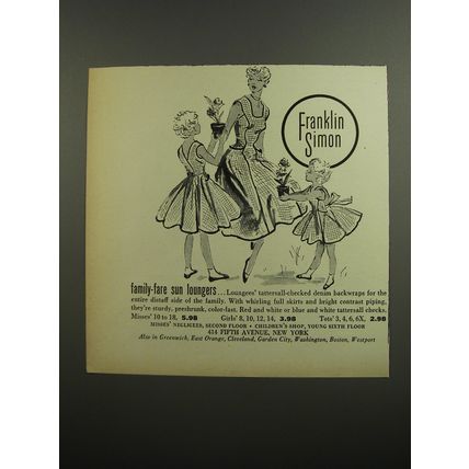 1952 Franklin Simon Loungees Dresses Ad - Family-fare sun loungers