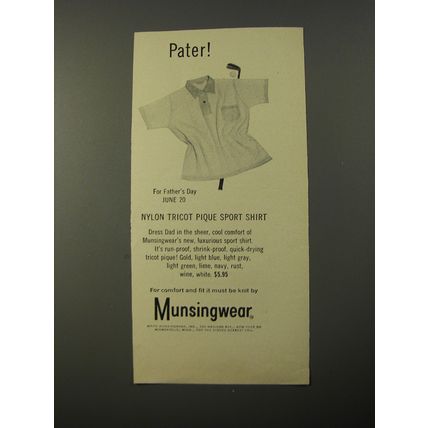 1954 Munsingwear Nylon Tricot Pique Sport Shirt Advertisement - Pater!