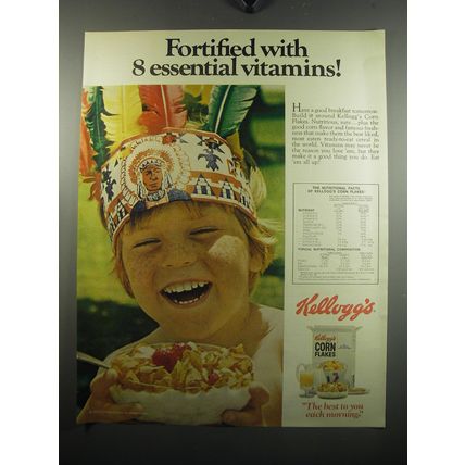 1972 Kellogg's Corn Flakes Ad - Fortified with 8 essential vitamins