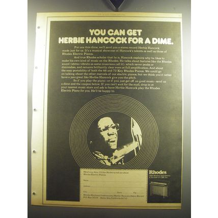 1974 Rhodes Electric Piano Ad - You can get Herbie Hancock for a dime