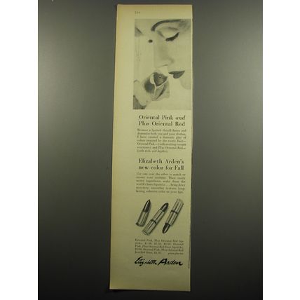 1955 Elizabeth Arden Lipstick Ad - Oriental Pink and Plus Oriental Red