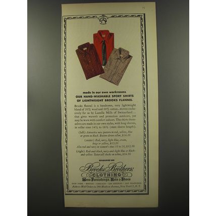 1956 Brooks Brothers Clothing Ad - Made in our own workrooms