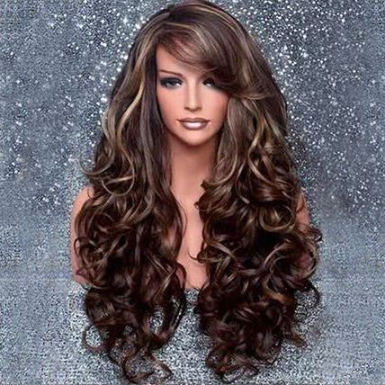 Synthetic Fluffy COS Wig Brown Women's Long Curly Hair Big Waves Rose Net Wig