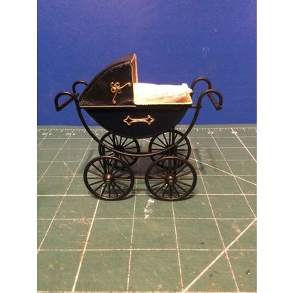 Dark Blue Dressed Pram 1:12th Dolls House Miniature