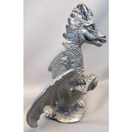 Vintage DRAGON HEART Pewter Dragon with Gold Heart Pewter Figurine TSR D&D
