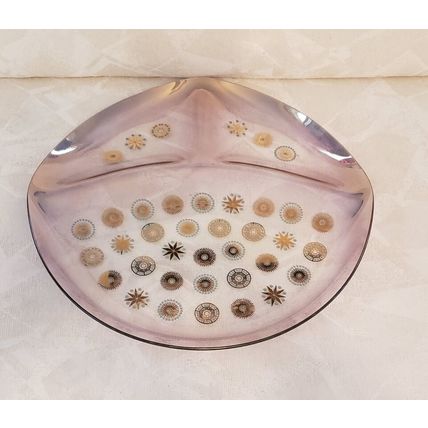 VTG MCM ATOMIC TEAL & GOLD STARBURST DIVIDED PLATTER SERVING TRAY DOROTHY THORPE
