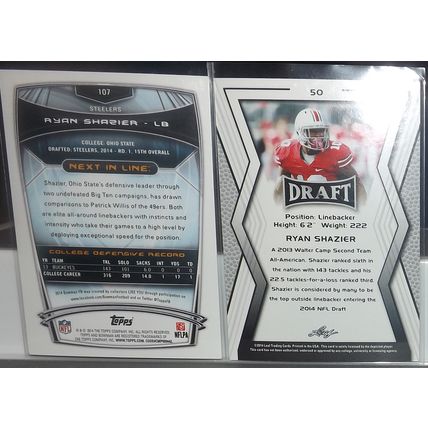 2014 Bowman/Leaf RYAN SHAZIER (Ohio State/Steelers) Silver Ice x 2 RC #107 #50