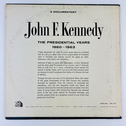 John F Kennedy Presidential Years 1960-1963 A Documentary Vinyl LP Record Album