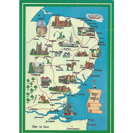 EAST ANGLIA - MAP - COLOURMASTER POSTCARD