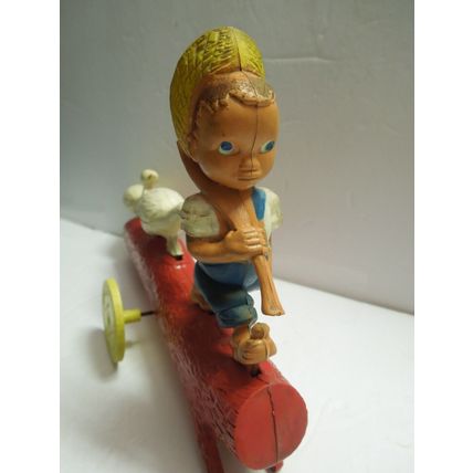 Vintage Plastic Toy "Goose Boy" Farm Boy & Goose on log A RIEVO Product USA