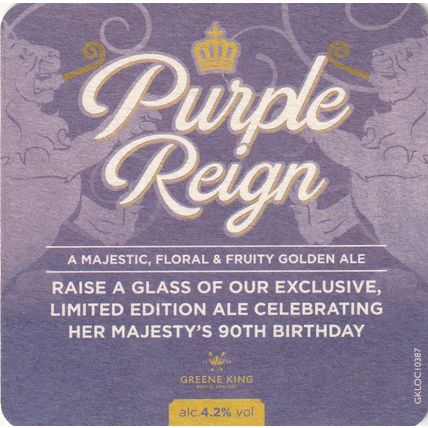 BEER MAT - GREENE KING BREWERY - PURPLE REIGN - (Cat No 343) - (2016)