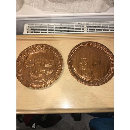 Two Copper Coloured Tin/metal Wall Plates - St Peter’s Rome, Pope John Paul II.