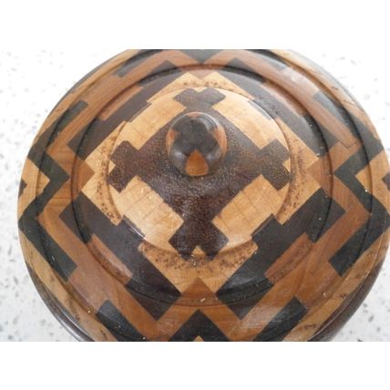 Beautiful Inlaid Wooden Treen Lidded Pot / Box