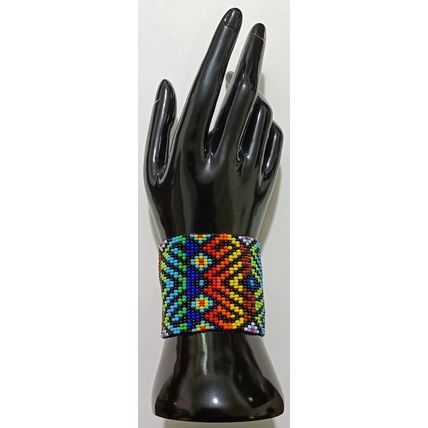 Traditional Huichol Art. Mexico Glass Seed Beads Bracelet. Crazy Waves 4