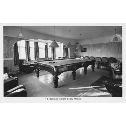 Rhos Priory Billiard Snooker Room Conwy Wales Old RPC Postcard