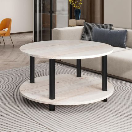23.6" round Coffee Table, 2-Tier Small Circle Coffee Table with Storage, Modern