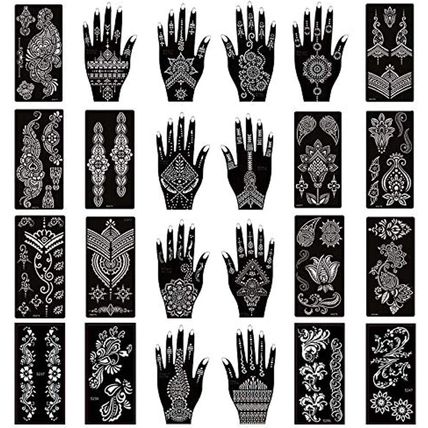 Xmasir Pack of 24 Sheets Henna Tattoo Stencil Kit/Temporary Tattoo Templates