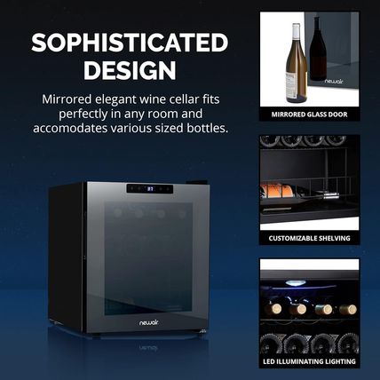 Newair 16 Bottle Wine Cooler Refrigerator | Shadow Series | Freestanding Mirrore