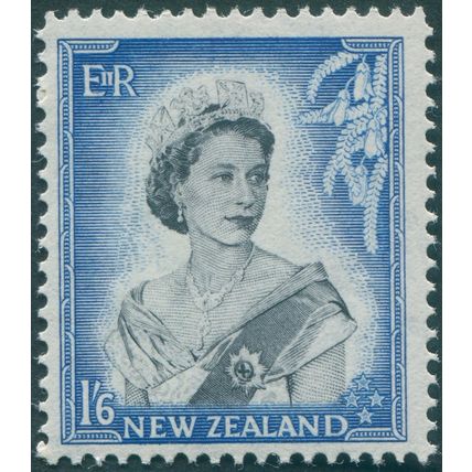 New Zealand 1954 1s.6d. black & bright blue SG733 unused