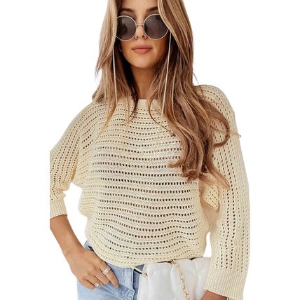 Apricot Open Knit Bracelet Sleeve Sweater