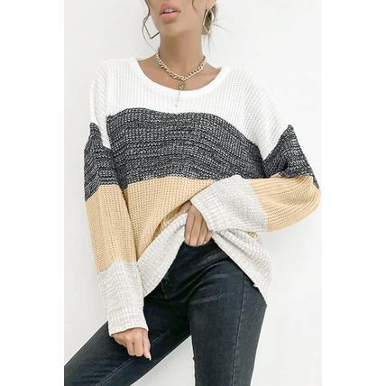 Multicolour Color Block Drop Shoulder Knit Sweater