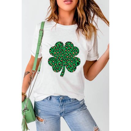 White Leopard Four Leaf Clover Graphic Tee