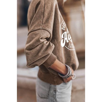 Brown Autumn Pumpkin Print Loose Drop Shoulder Sweatshirt