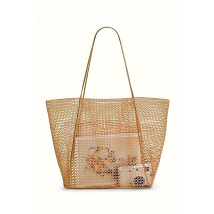 Light French Beige Hollowed Zipped Interior Pocket Nylon Tote Bag