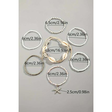 White 7pcs Starfish Seashell Beaded Bracelet Set
