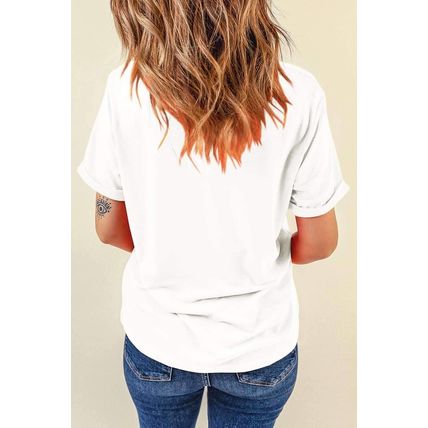 White Made in America Lip Printed O Neck T Shirt