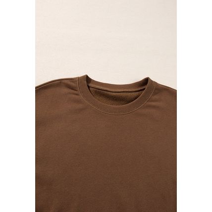Coffee Solid Color High Low Pullover and Skinny Pants Set